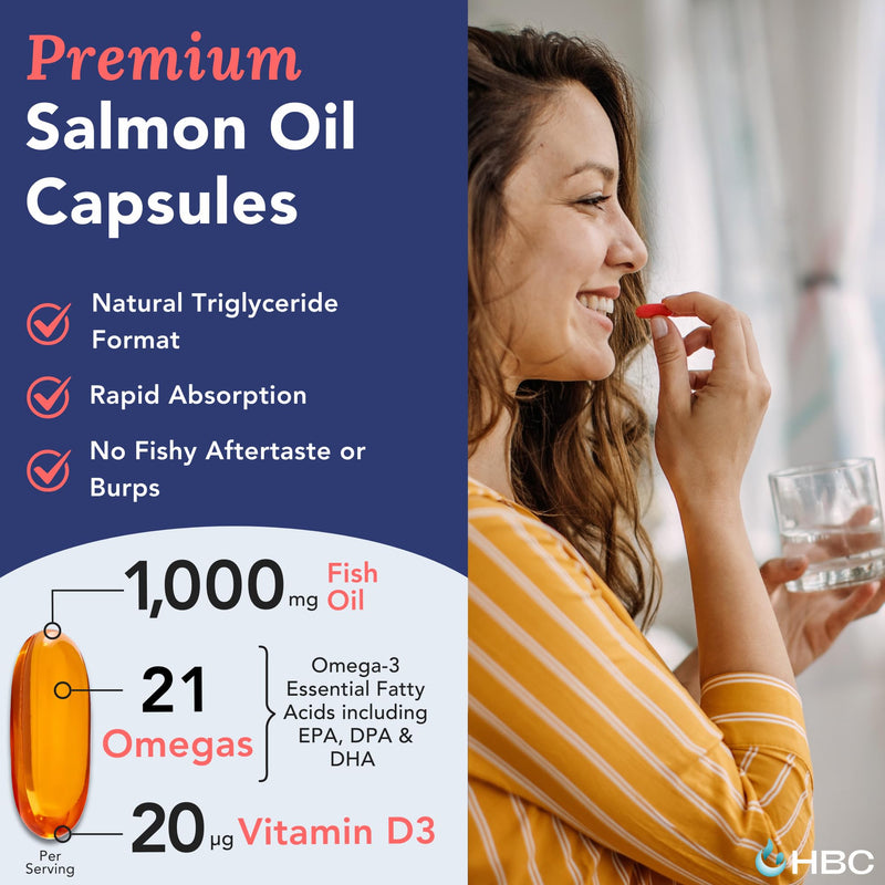 Cardio Omega 3 Fish Oil & Vitamin D3-1000mg, Norwegian Salmon Oil with EPA, DHA, DPA & Astaxanthin, No Fishy Aftertaste, Fatty Acids Supplement - 90 Capsules Salmon Oil + D3 1 Count (Pack of 1)