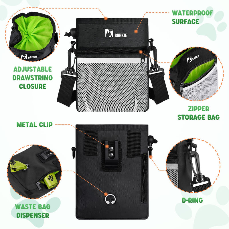 BARKIE Dog Treat Pouch and 2 Pet Training Clickers with Dog Positive Reinforcement Training Booklet (Black) Black - BeesActive Australia