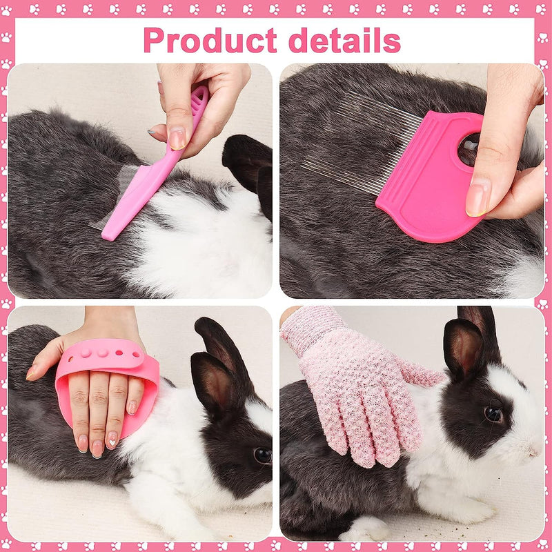 MIAOZ Rabbit Grooming Set with Nail Clippers and Trimmer Pet Hair Remover Long and File, Flea Comb, Shampoo Bath Brush for Rabbits Puppies Kittens Guinea Pigs Ferrets Small Animals (Pink) Pink - BeesActive Australia