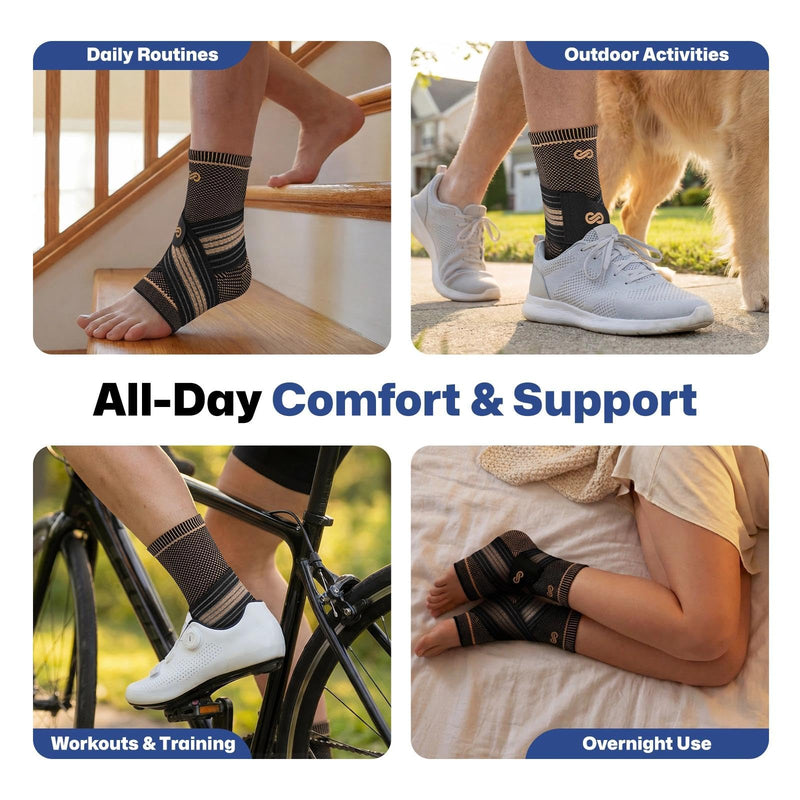 PAPLUS Ankle Brace for Women & Men, Copper Infused Compression Sleeve for Plantar Fasciitis Relief, Achilles Tendonitis Brace with Ankle Support for Sprained, Foot Pain, Sports Recovery X-Large