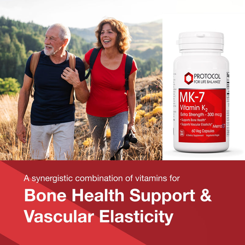 PROTOCOL FOR LIFE BALANCE MK-7 Vitamin K2 300mcg, Bone Health*, 60 Veg Caps | Extra Strength Supplement, Supports Bone Health and Vascular Elasticity*, Non-GMO and Vegan
