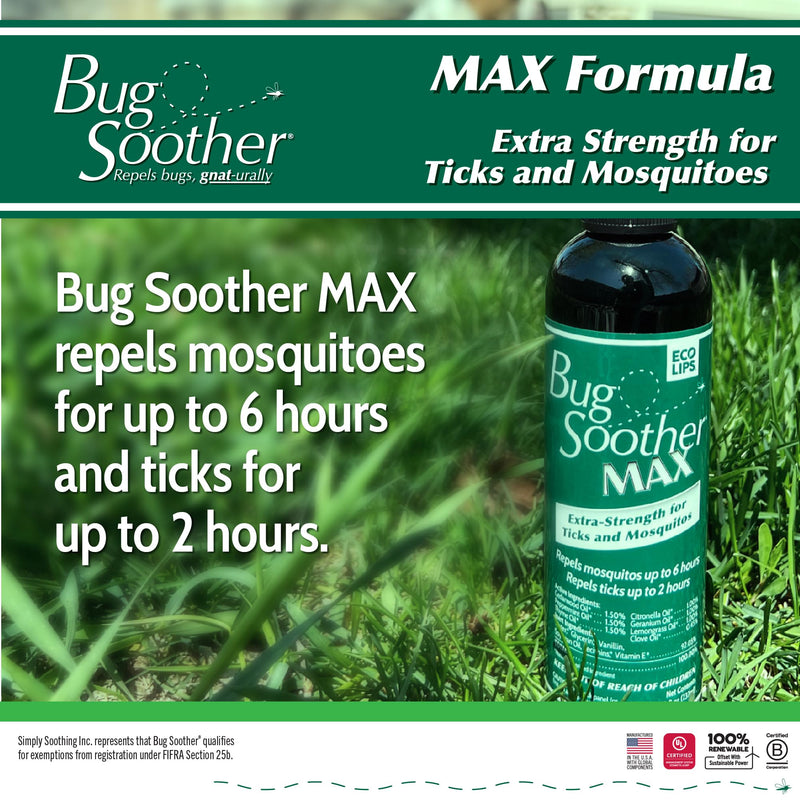 Bug Soother Max - Extra Strength Natural Gnat, Tick, and Mosquito Repellent, 4 fl oz Bug Spray Deterrent - DEET-Free - Safe for Adults & The Environment - Made in USA 4 Fl Oz (Pack of 1)