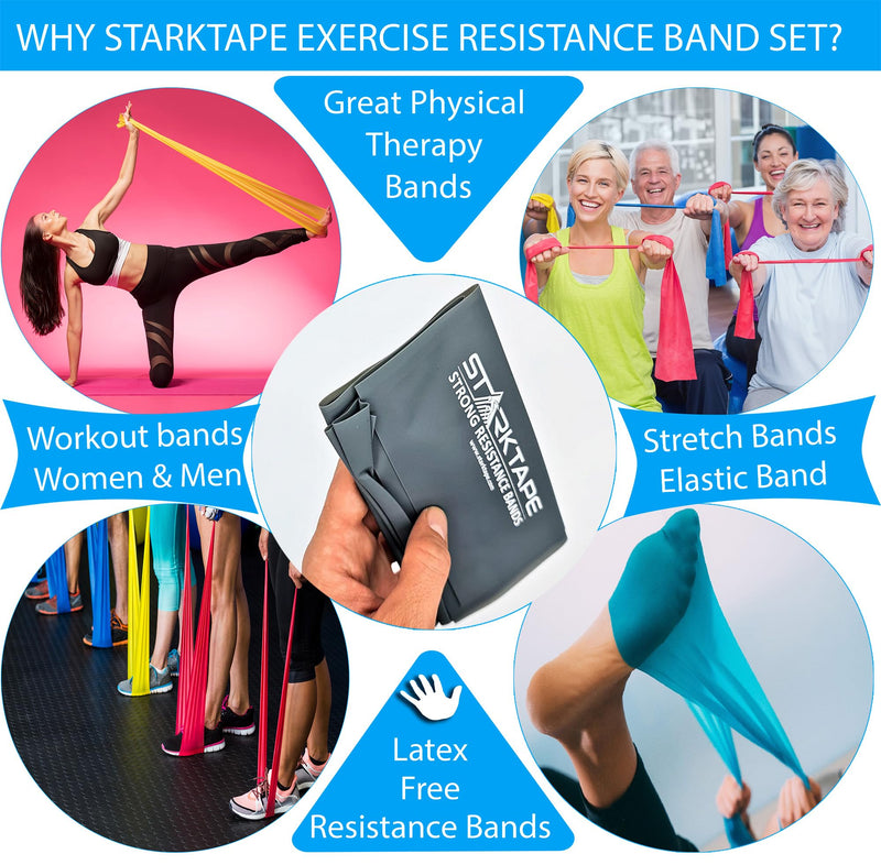 Resistance Bands Set. 3 or 5 Pack Non-Latex Physical Therapy, Professional Elastic Band. Perfect for Home Exercise, Workout, Strength Training, Yoga, Pilates, Rehab, Gym Yellow/Red/Green/Blue/Gray - BeesActive Australia