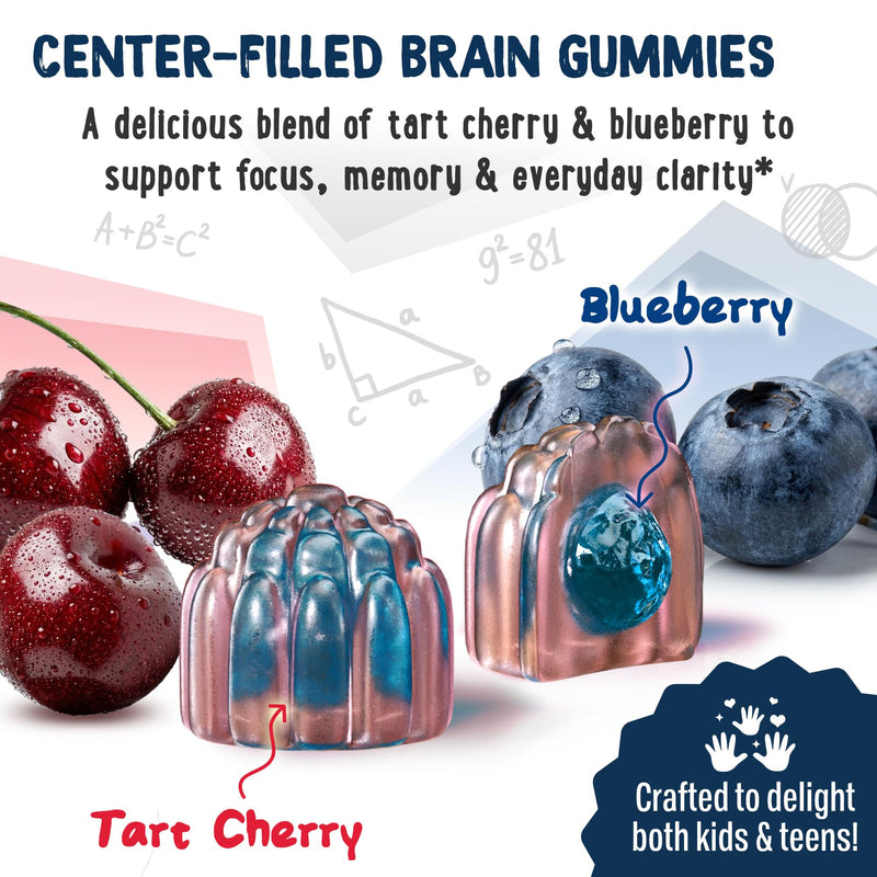 Center-Filled Brain and Focus Gummies For Kids & Teens DHA Complex Support | Memory and Cognition Supplements with DHA, Methylated B Vitamins, Folate, Zinc