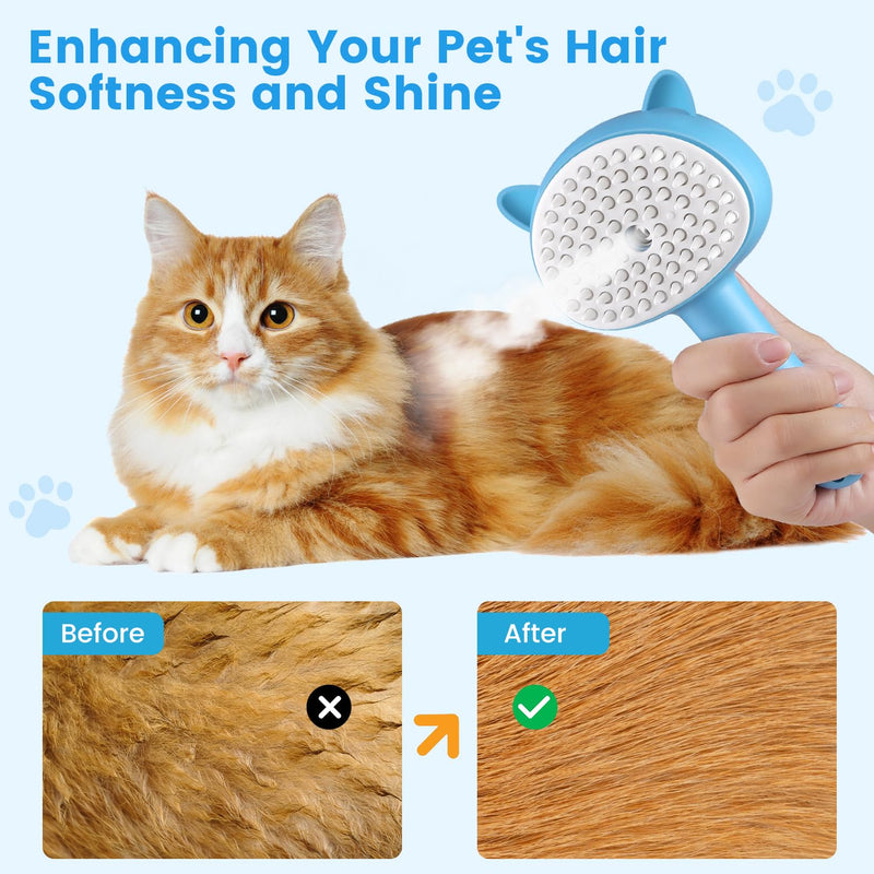 Cat Steam Brush, Cat Spray Brush for Shedding, Pet Steam Brush for Long & Short Haired Cats & Dogs, Spritz Defur Comb for Cats, Self-Cleaning Cat Hair Brush Removal Comb with Soft Bristles - BeesActive Australia