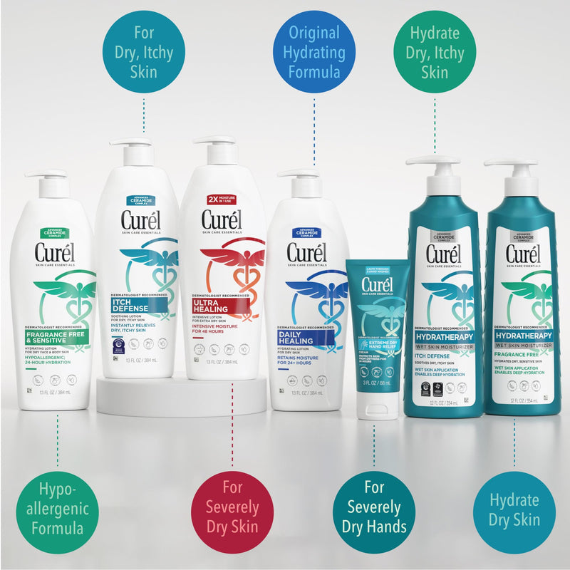 Curel Ultra Healing Intensive Fragrance-Free Lotion For Extra-Dry Skin, Ideal for Sensitive Skin, Cruelty Free, Paraben Free, Dermatologist Recommended, 6 Oz, Pack of 3 6 Fl Oz (Pack of 3)
