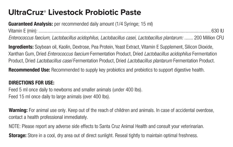 UltraCruz Livestock Probiotic Supplement, 60 ml Paste - BeesActive Australia