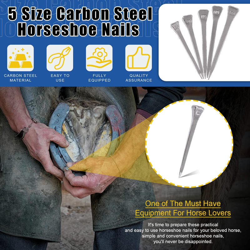 Glarks 130Pcs E2 E3 E4 E5 E6 Horseshoe Nails Assortments Set 41mm 45mm 47.5mm 51mm 54mm Steel Horseshoe Tools for Horse Training Equestrian Sports - BeesActive Australia