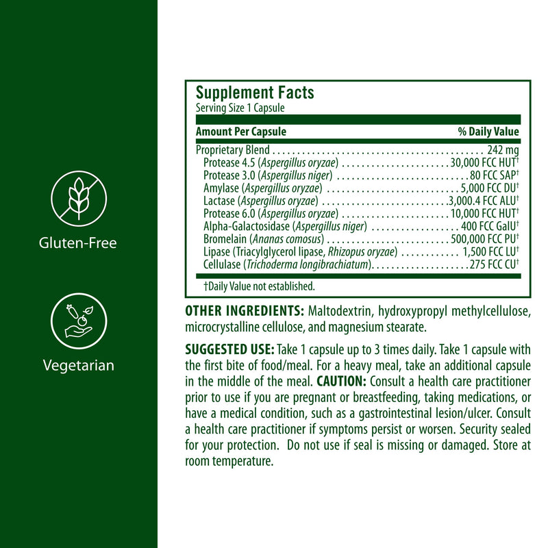 FloraHealth Urgent Support Digestive Enzymes, Gas & Bloating, 60 Veg Caps | Digestion Support Supplement, Aids Bloating & Nutrient Absorption, Features 9 Enzymes, Gluten-Free & Non-GMO