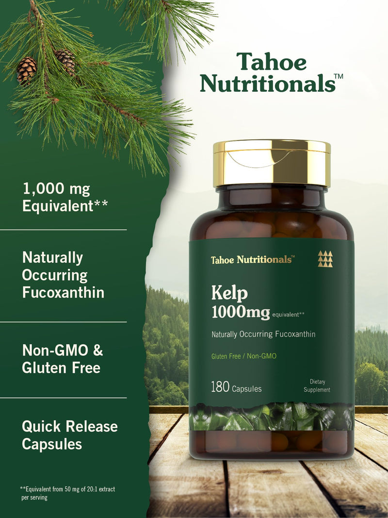 Tahoe Nutritionals Kelp Supplement Capsules | 1000mg | 180 Count | Non-GMO & Gluten Free Extract