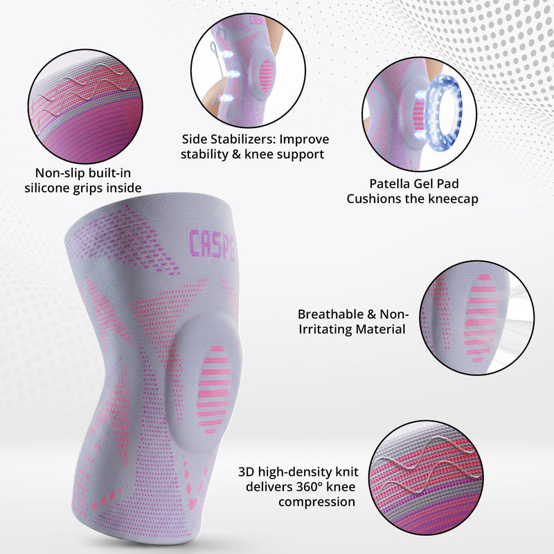 Caspe 1 Pack Compression Knee Brace for Women & Men – Pain Relief Support with Patella Gel Pads & Side Stabilizers – Knee Sleeve for Running, Workout & Arthritis (Pink, Small) Pink