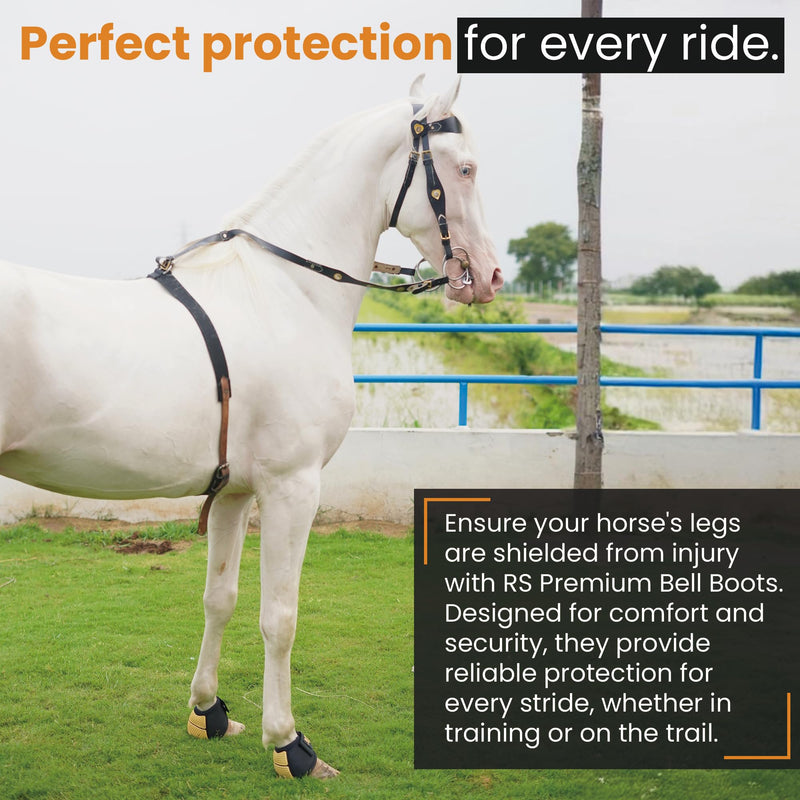 Bell Boots | Prevent Horses from Injury | Professional Bell Boots for Horses with Superb Protection, Durability, Comfort, Relaxable & Lightweight Large GoldLine Black - BeesActive Australia