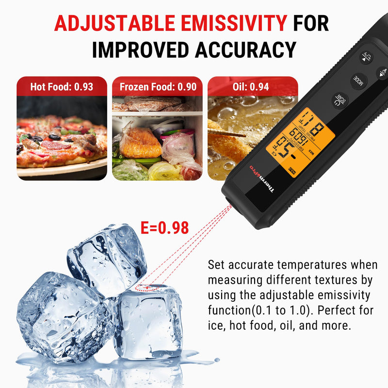 ThermoPro 2-in-1 Instant Read Thermometer for Cooking, Infrared Thermometer Cooking Thermometer with Meat Probe, Non-Contact Laser Meat Thermometer for Griddle Grill Pizza Oven HVAC Pool, Black - BeesActive Australia