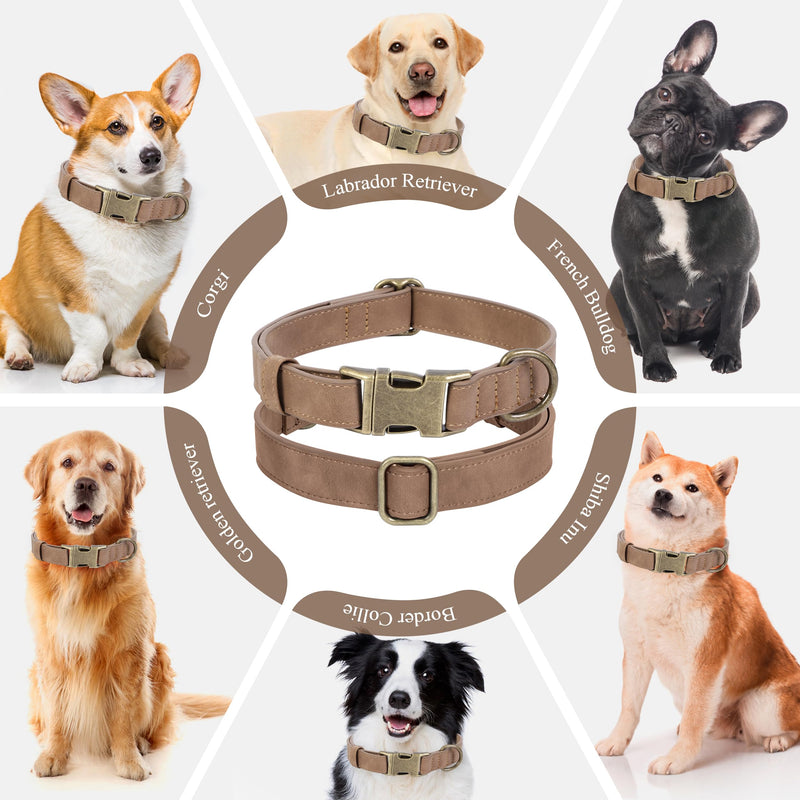 Soft Leather Dog Collar for Small Medium Large Dogs, Heavy Duty Dog Collar Leather with Quick Release Metal Buckle, Durable & Adjustable for Medium Dogs Walking (Brown, M) M:Neck 13-20’’, Width 3/4’’ Brown - BeesActive Australia