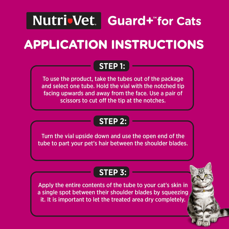 Nutri-Vet Guard+ for Cats, Flea and Tick Prevention Spot On Drops, Topical Treatment for Cats 1.5 lbs and Up, Kitten Essentials, Waterproof Formula, 3 Monthly Doses, 90 Days of Protection