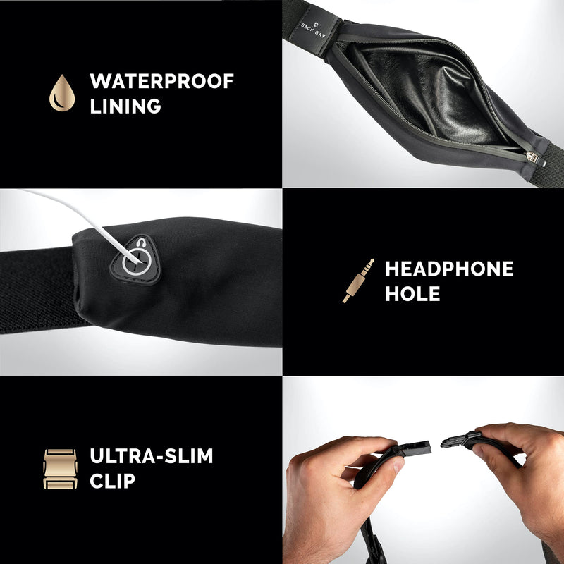 Back Bay Slim Running Belt for Women & Men [Fits ALL Phones], Runners Fanny Pack for Men, Money Belt, Running Gear Gift, Waist Bag Workout Gear, iPhone Runner's Phone Holder Waist Pack 2. Black