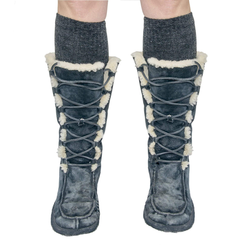 Wanderlust Knee-High Merino Wool Compression Socks For Men and Women Charcoal Large