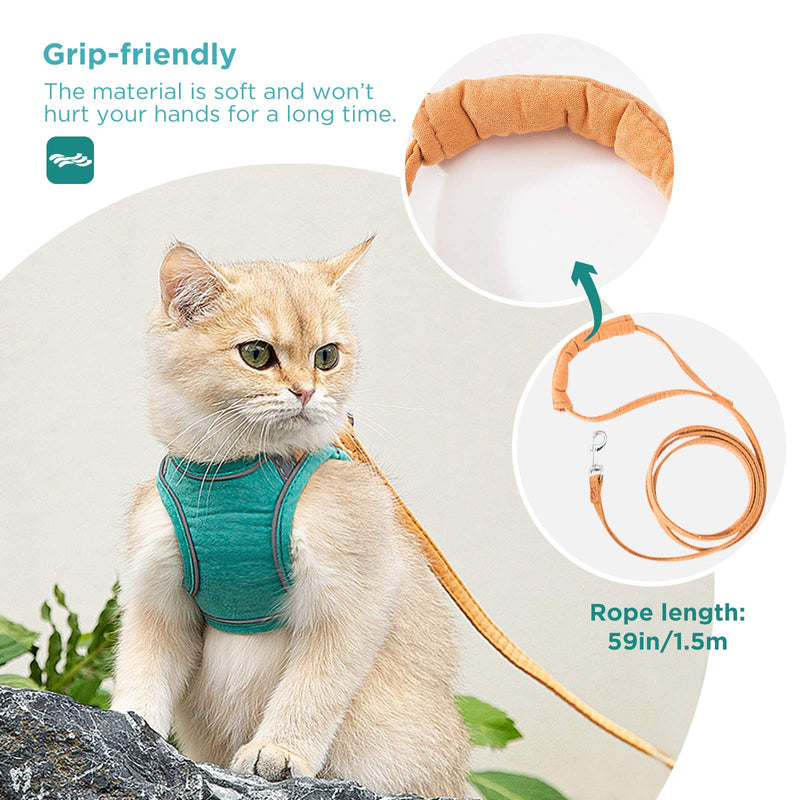 GeeRic cat harness, escape-proof cat harness, cat vest with leash, adjustable harness for small cats, escape proof cat harness set with reflective stripes S green orange - BeesActive Australia