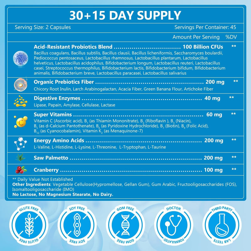 NATURE TARGET Probiotics for Men, 100 Billion CFUs, 90 Veggie Capsules | With Digestive Enzymes, Prebiotics, Saw Palmetto, and Cranberry for Prostate, Urinary Tract, and Digestive Health