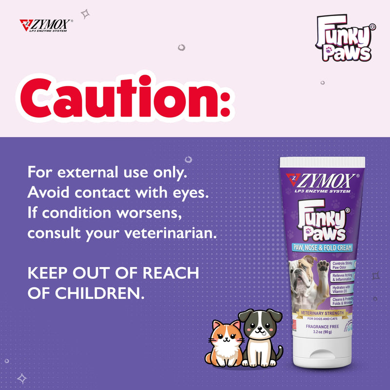 Zymox Funky Paws - Paw, Nose & Fold Cream for Dogs & Cats - Veterinary Strength - Reduces Corn Chip Feet Smell - Hydrates & Soothes the Skin - Relieves Itching & Irritation - Fragrance Free - 90g