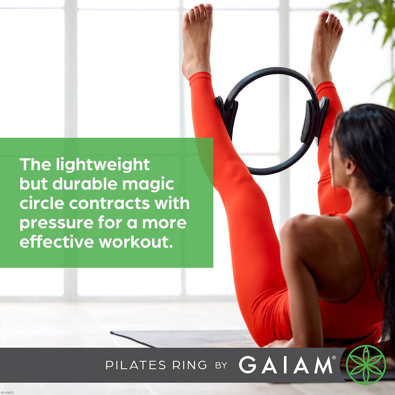 Gaiam Pilates Ring Fitness Circle - Lightweight & Durable Foam Padded Handles, Flexible Resistance Exercise Equipment for Toning Arms, Thighs/Legs & Core 15" Black - BeesActive Australia