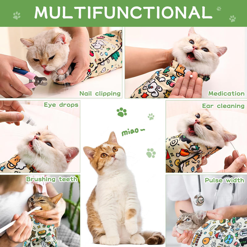 Cat Grooming Wrap, Cat Wrap for Cutting Nails and Grooming, Cat Restraint Wrap for Nail Clipping, Self-Adhesive Fabric Cat Swaddle Burrito Wrap, Anti-Bite, Anti-Scratch, Anti-Escape (M(Within 9.9lbs)) Medium - BeesActive Australia