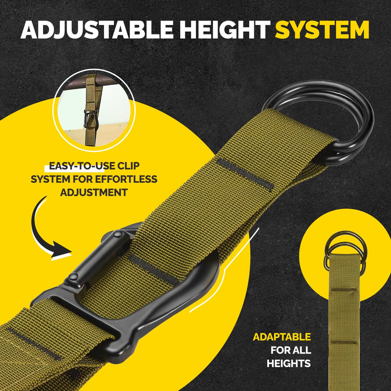 Pull Up Assistance Bands Set - 4 Heavy-Duty Pull Up Bands, Height Adjustable Strap & Comfortable Foot Strap - Stackable Pull Up Resistance Bands for Pull Ups (Military Green)