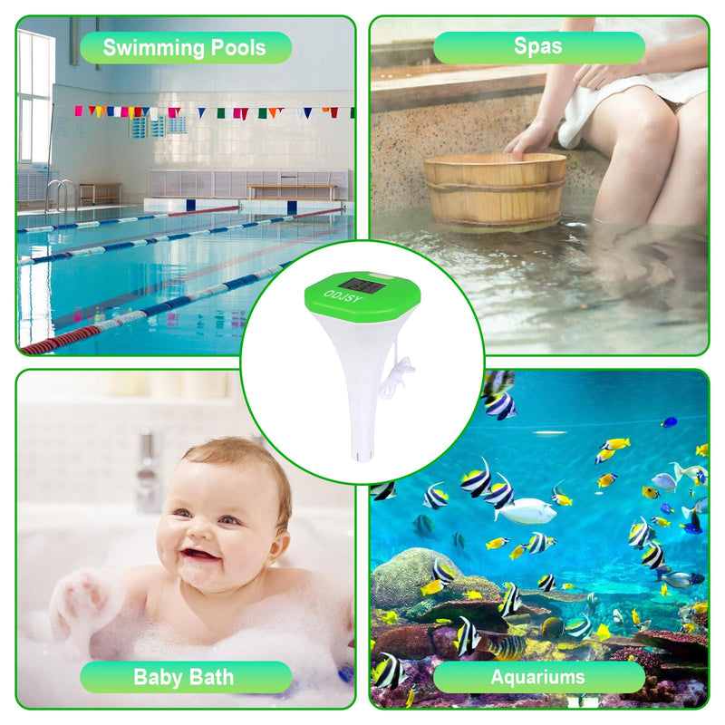 Pool Thermometer, Digital Water Temperature Tester with LCD Display for Swimming Pools, Spas, Hot Tubs & Aquariums (Blue/Green) Green
