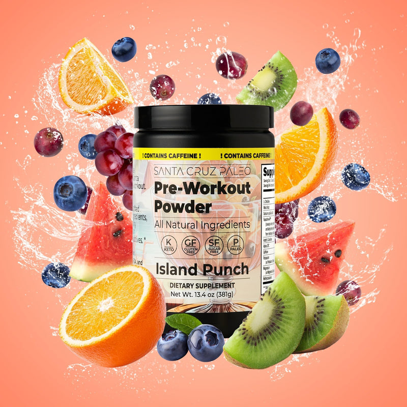 Santa Cruz Paleo Natural Pre Workout Powder, Island Punch, Keto Preworkout Electrolytes with Magnesium, Potassium, L-Citrulline, 150mg Caffeine, Sugar-Free Drink Mix for Energy & Hydration,30 Servings CAFFEINATED Island Punch - BeesActive Australia