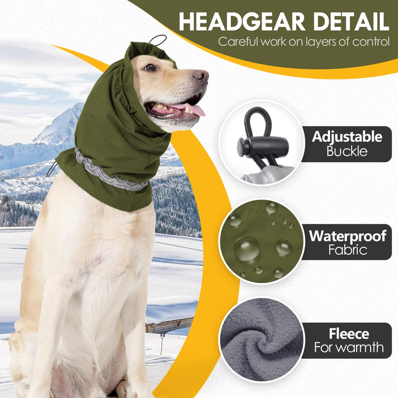 Dog Ear Muffs,Adjustable Waterproof Warm Dog Ear Cover,Cold Weather Pet Headgear Ear Neck Protecting,Dog Reducing Noise Quiet Snood Relief Anxiety Calming Head Wrap S:Neck Girth:30-44cm/11-17in Army Green