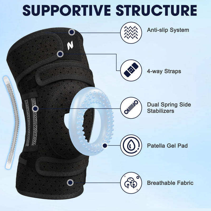 NEENCA ELITE Knee Brace for Men & Women - Open-Back Knee Support with Side Stabilizers & Patella Support for Meniscus Tear, Arthritis Pain, Injury Recovery, Running, Sports (Black, Large) Black
