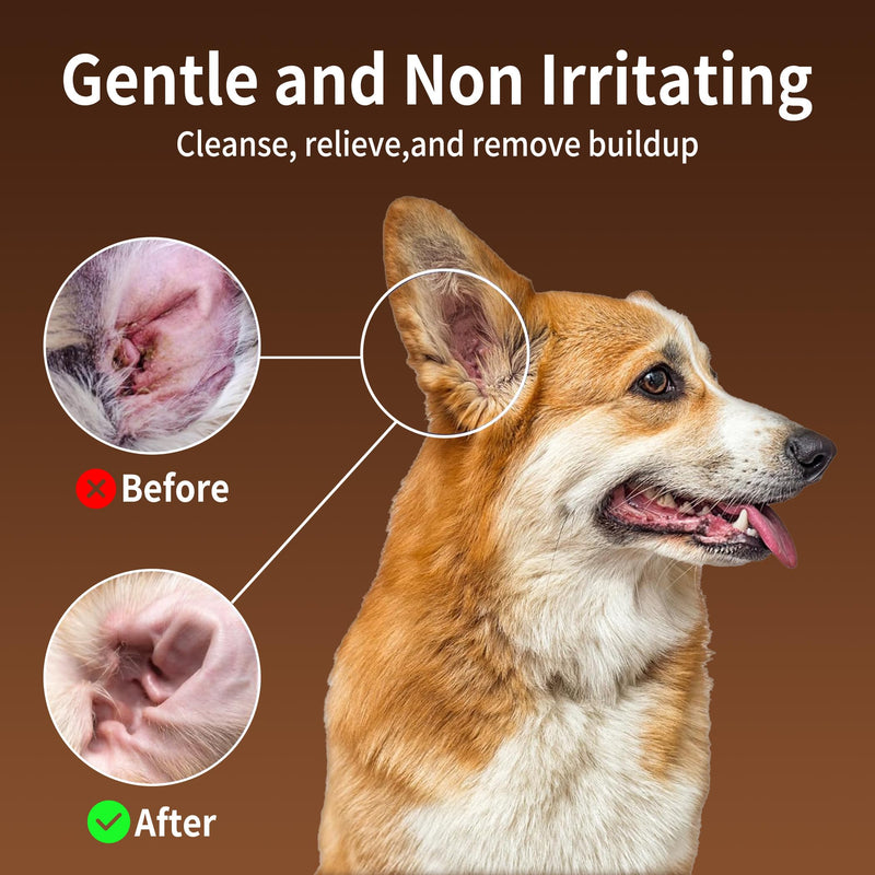Ear Cleaner for Dogs and Cats, with Bendable Applicator, Non-Irritating, Dog Ear Cleaner Solution to Eliminates Ear Odour, Dirt and Debris, 60ml
