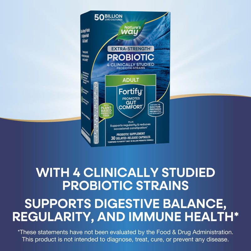 Nature's Way Extra Strength(1) Fortify Probiotic,Probiotics for Digestive Health,Prebiotics,50 Billion Live Cultures,Digestive & Immune Health Support*,30 Capsules,(Pack of 2) 30 Count (Pack of 2)