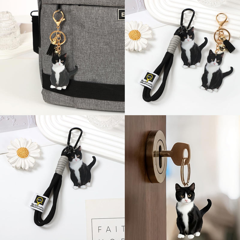 Niedlicher Smoking-Katzen-Schlüsselanhänger 2 PCS,Tier-Kätzchen-Schlüsselanhänger Taschenanhänger Zubehör für Rucksack Oder Autoschlüssel,Cute Katze Schlüsselanhänger Ideal für Katzenliebhaber - BeesActive Australia