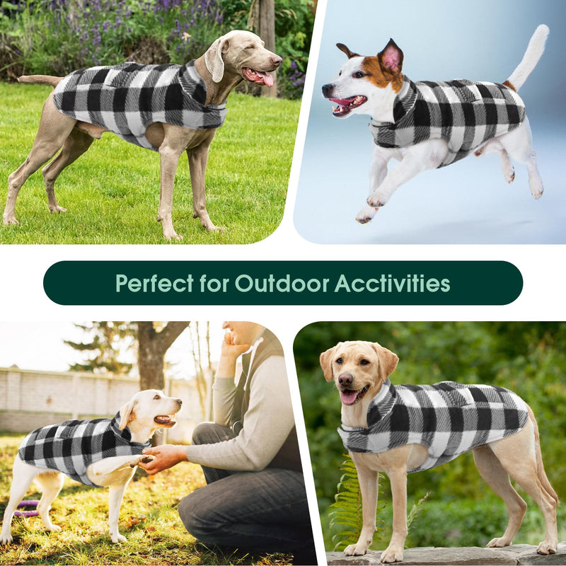 Kuoser Dog Winter Coat, Windproof Dog Fleece Jacket British Style Plaid Cold Weather Dog Vest Coats, Reversible Cozy Warm Dog Clothes Pet Apparel for Large Size Dogs L White - BeesActive Australia