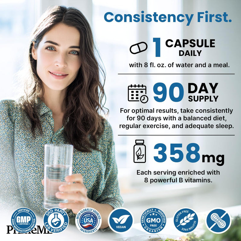 PrimeMD Methylated B Complex, Methylfolate & B12 Methylcobalamin, 90ct | Energy, Brain Function and Wellness Support, Methylated B12 and Methylfolate, B Complex Supplement (Pack of 2) 90 Count (Pack of 2)