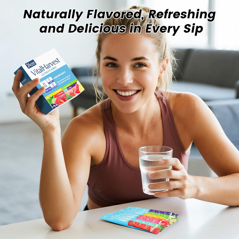 24 Sticks Electrolytes Powder Packets 7 Flavors Sugar Free Hydration Packets Liquid Daily IV Drink Mix, Low Sodium, Lemon Lime, Watermelon, Strawberry, Grape, Grapefruit, Lemon Cucumber, Mint 24 Servings (Pack of 1)