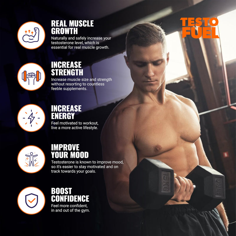TestoFuel 120 T-Booster Pills - Test Booster for Men - 100% Natural Ingredients - Contributes to Normal Testosterone Levels & Muscle - Vitamin, Fenugreek & Magnesium Booster