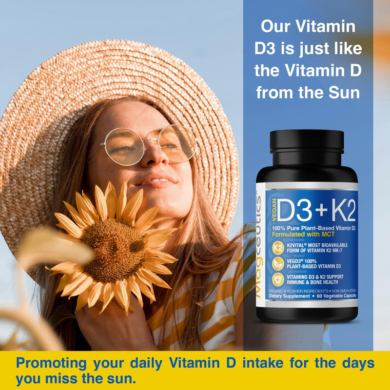 Vitamin D3 K2 with MCT, 5000 IU Vegan D3 & 100 mcg MK7 K2, Support Strong Bones and Immune Health - 60 Capsules (60 Days Supply) 60 Count (Pack of 1)