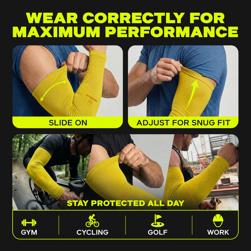 ARMORAY Arm Sleeves for Men and Women - UV Sun Protection Cooling Compression - Tattoo Cover Up Sleeve for Daily Wear & Work Hi Vis Yellow + Navy + White + Gray + Black (5 Pairs) One Size Fits Most - BeesActive Australia