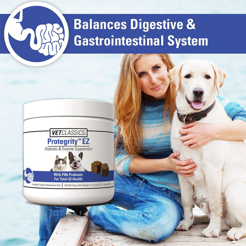Vet Classics Protegrity EZ Probiotic Health Supplements for Dogs, Cats – Dog Digestive Support, Pet Gastrointestinal Health, Cat Stomach, Intestinal Balance – Pet Enzymes – 120 Soft Chews - BeesActive Australia