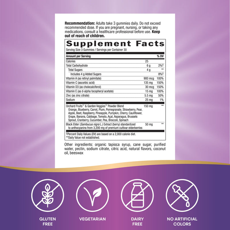 Nature's Way Alive! Immune Support* Gummies with Elderberry Extract, 90 ct | Vitamins C & D3, Zinc, Gluten-Free, Grape & Cherry Flavored, Daily Immune Support*, Vegetarian Gummies