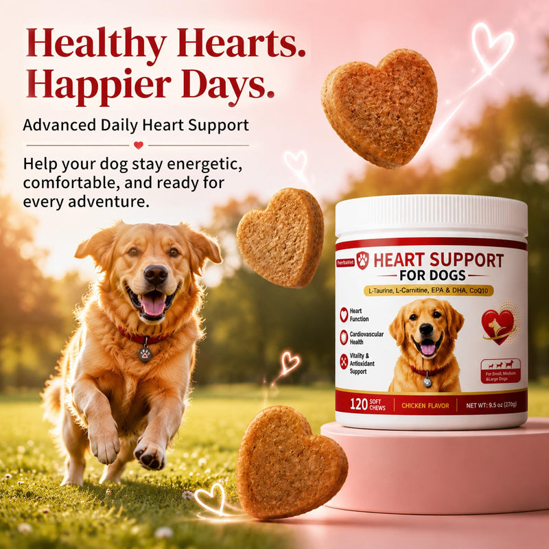 Taurine for Dogs, Heart Support Supplement, Antioxidant - Rich L-Taurine, L-Carnitine, EPA & DHA, CoQ10, Supports Cardiovascular Wellness, Circulation & Heart Function – 120 Chicken Flavour Soft Chews