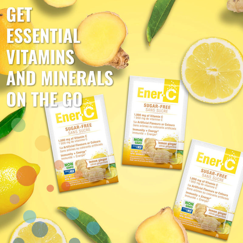 Ener-C Multivitamin Drink Mix, No Sugar - Orange & Lemon Ginger, 60 Count | Vitamin Powder for Water, Electrolytes Powder, Hydration Boost Packets, Zero Sugar, Vitamin C & B12