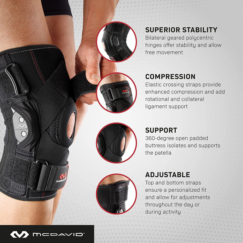 McDavid Hinged Knee Brace for Men and Women, Knee Brace with Side Stabilizers, Knee Compression Sleeves and Stability Straps for ACL, LCL, Arthritis, Tendonitis, MCL, Patella, Left and Right Medium