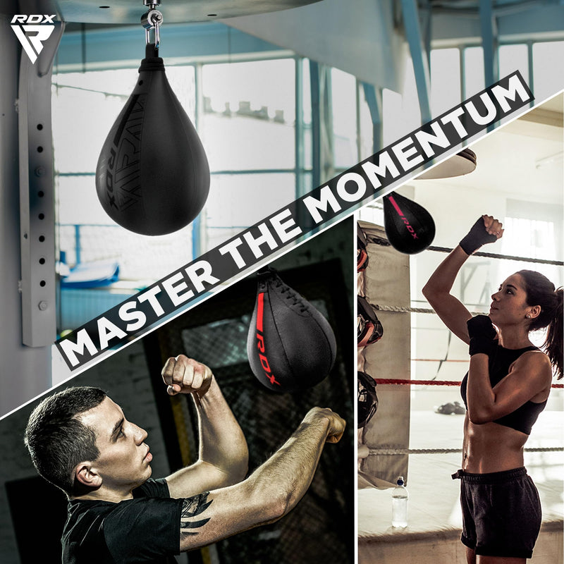 RDX Speed Bag Boxing Ball, Maya Hide Leather Dodge Striking Target with Additional Bladder, MMA Muay Thai Punching Workout Kicking Martial Arts Training Home Gym Exercise Speedball BLACK GOLDEN Speed Bag with Swivel