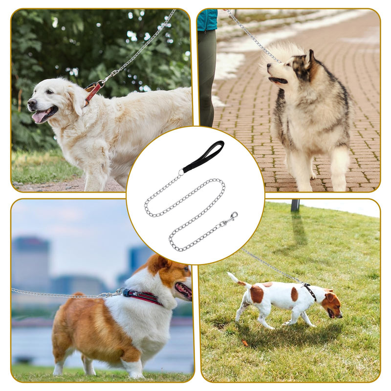Metal Chain Heavy Duty Dog Leash 4FT x 3mm Chew Proof Pet Leash Chain with Soft Padded Handle for Large & Medium Size Dogs Walking, Training and Traveling - BeesActive Australia