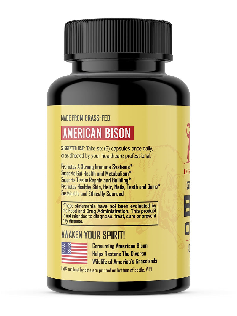 Grass Fed Bison Organ Supplement, Supports Whole Body Wellness with Proprietary Blend of Liver, Heart, Kidney, Freeze-Dried Bison, Non-GMO, 180 Capsules
