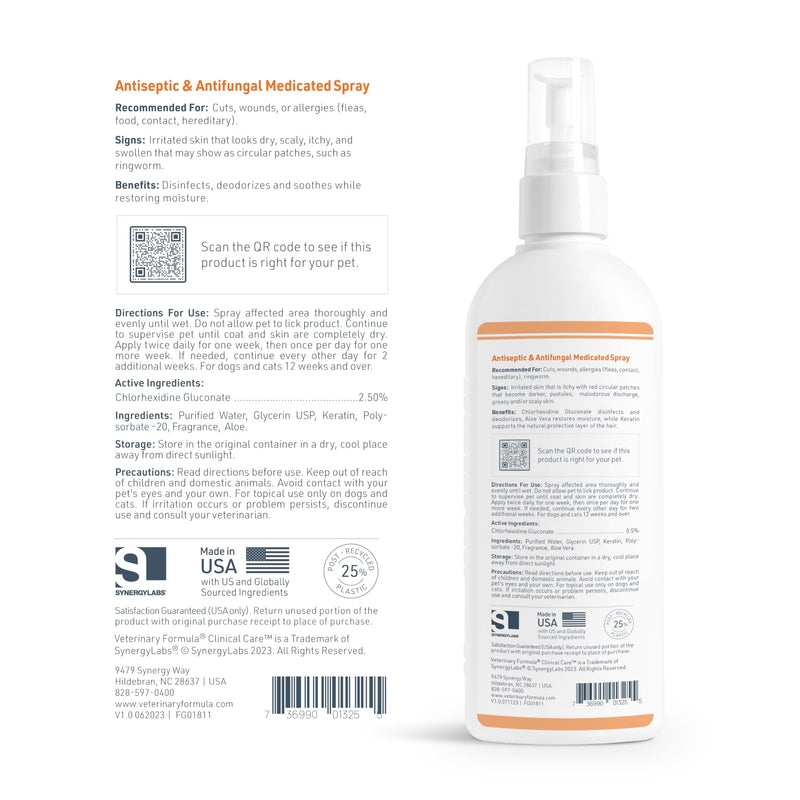 Veterinary Formula Clinical Care Antispetic and Antifungal Shampoo and Spray Pack of 2 - PawsPlanet Australia