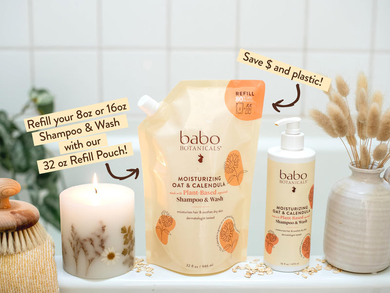 BABO Botanicals Moisturizing Oat & Calendula 2-in-1 Shampoo & Wash - for Dry or Sensitive Skin - for All Ages - Lightly Scented - Vegan - Various Sizes 16 Fl Oz (Pack of 1) Pack of 1 - BeesActive Australia